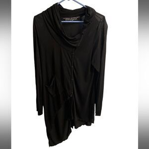 Lurdes Bergada Black Lightweight Asymmetrical Cardigan. Size Large. EUC!